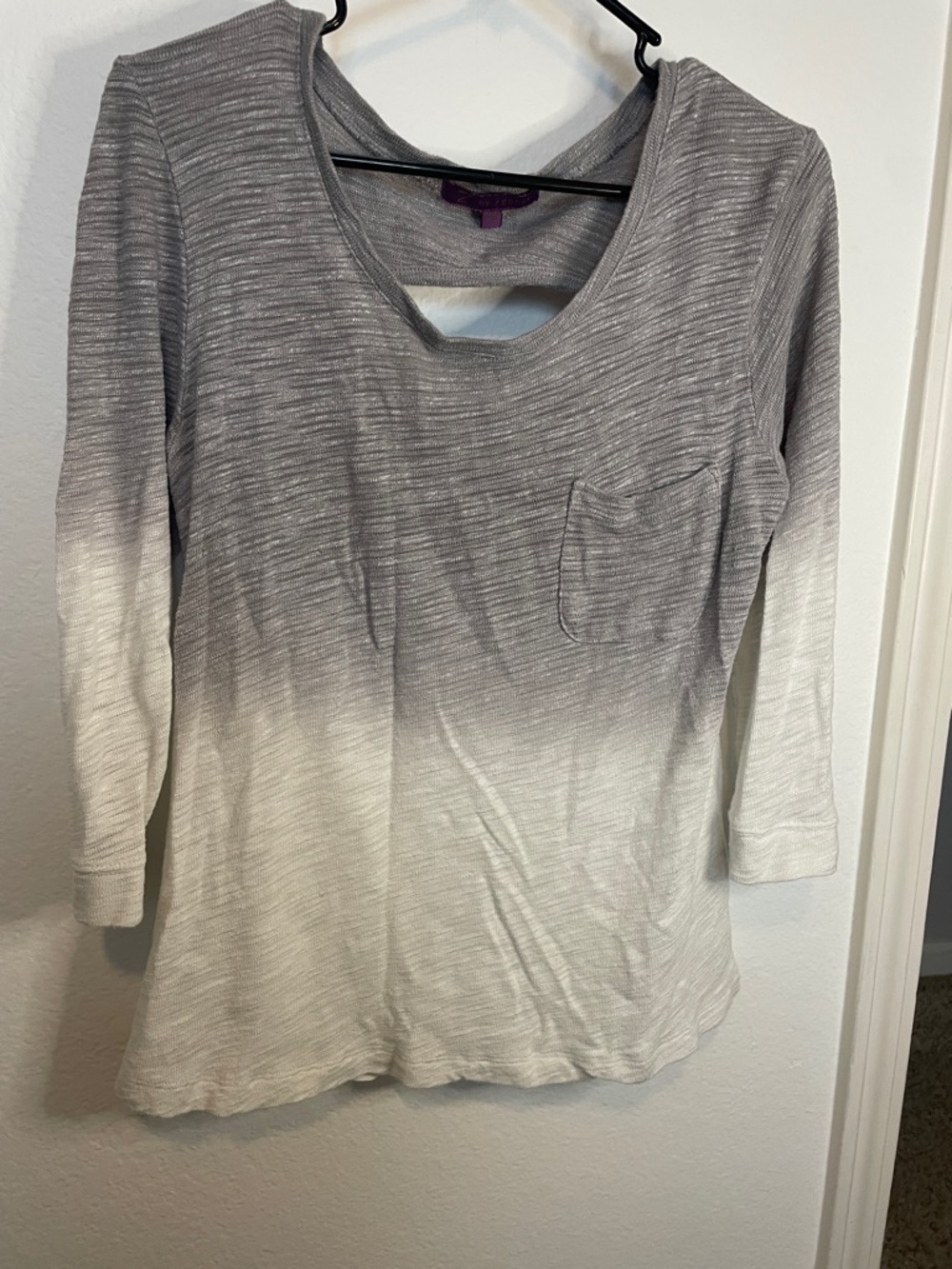 Women's Ombre Scoop Neck Long-Sleeve Top - Gray to White